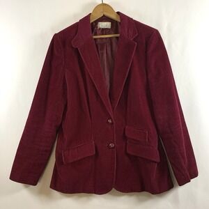 Vintage Womens Wide Wale Corduroy Blazer S/M Burgundy Dark Academia Ivy League